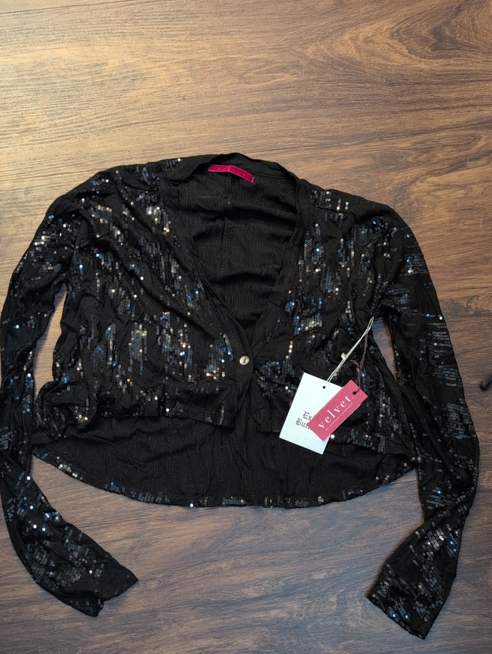 Velvet Black Sequin Cropped Cardigan